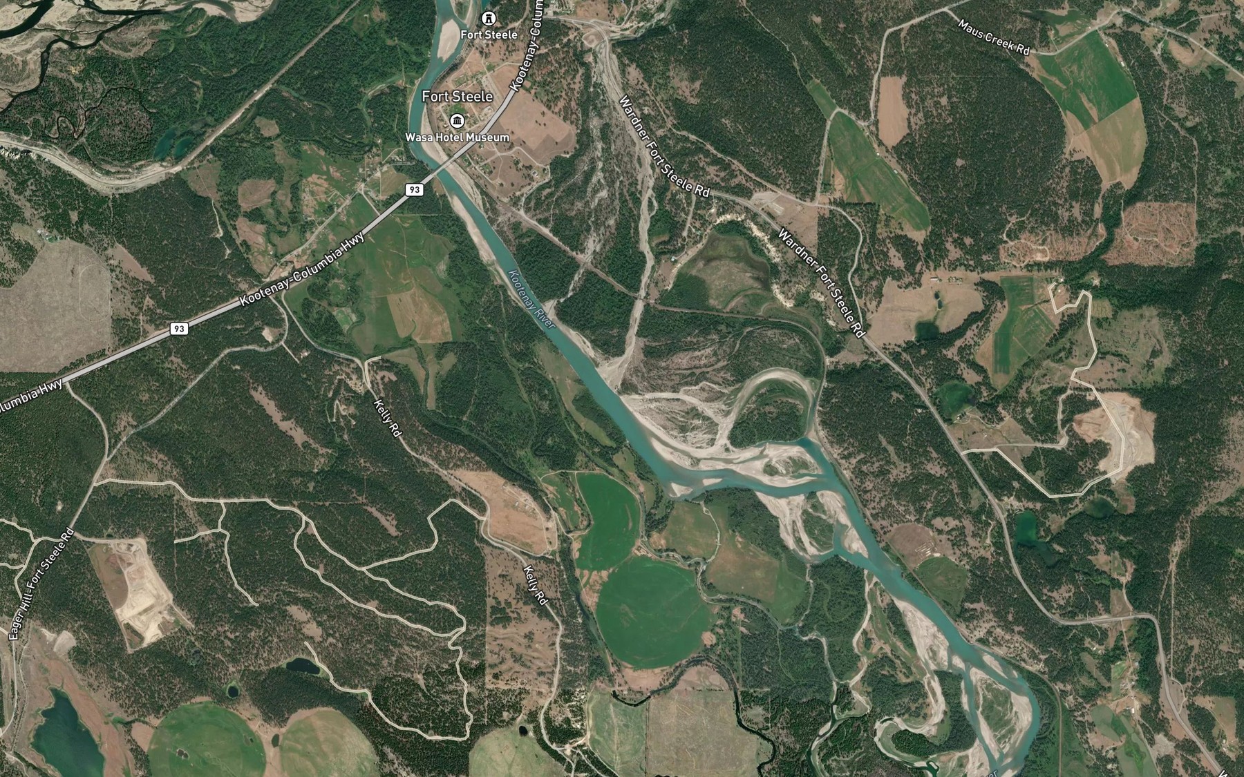 Satellite map of the Wild Horse River