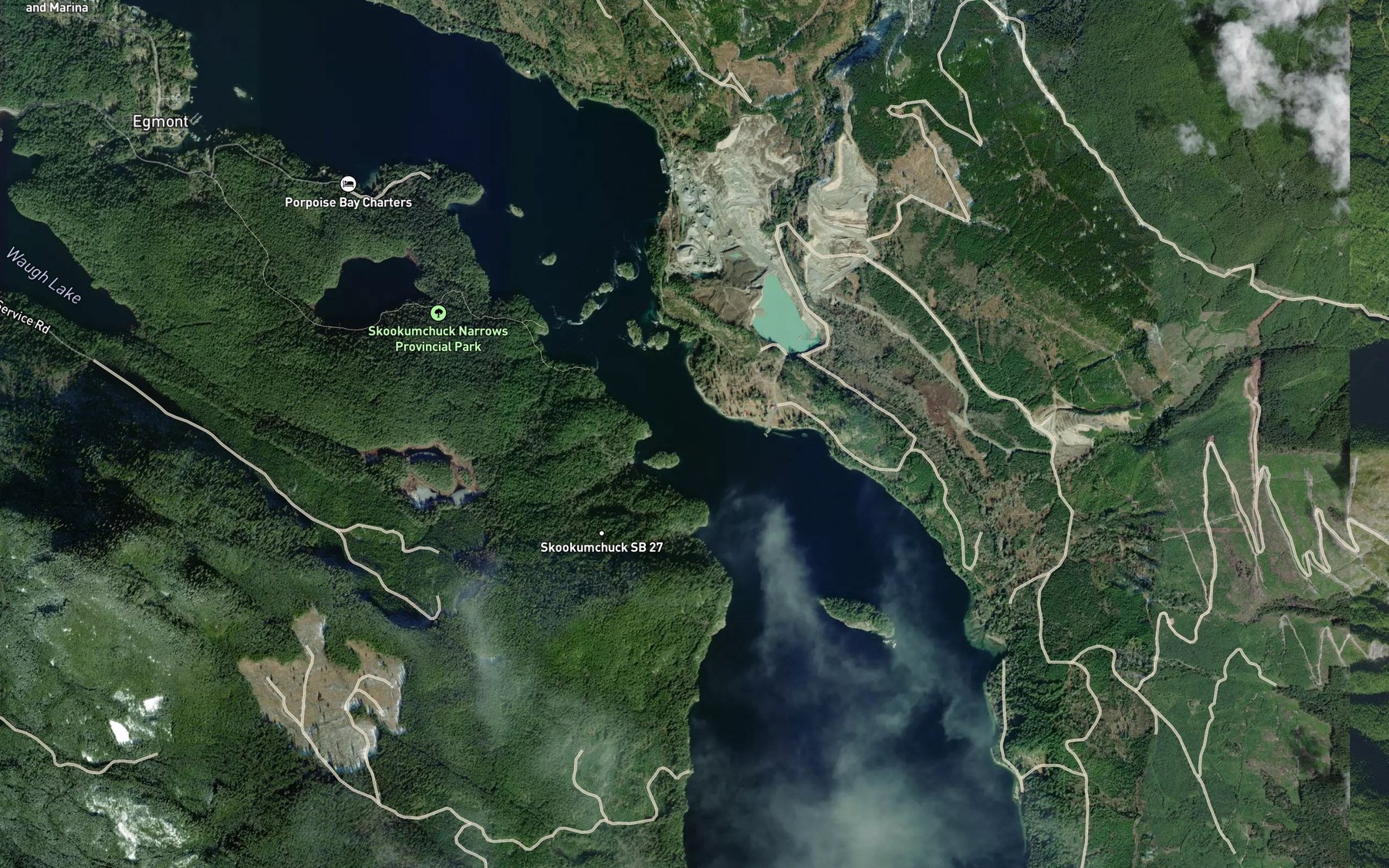 Satellite map of the Sechelt Rapids