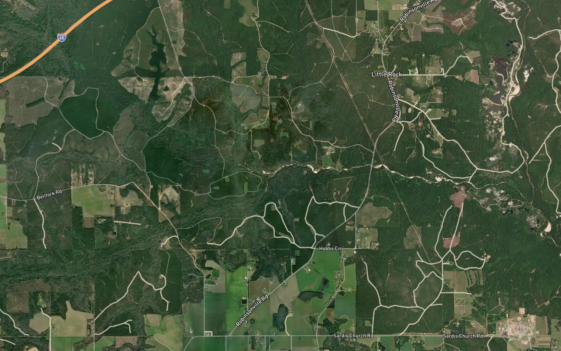 Satellite map of the Wet Weather Creek
