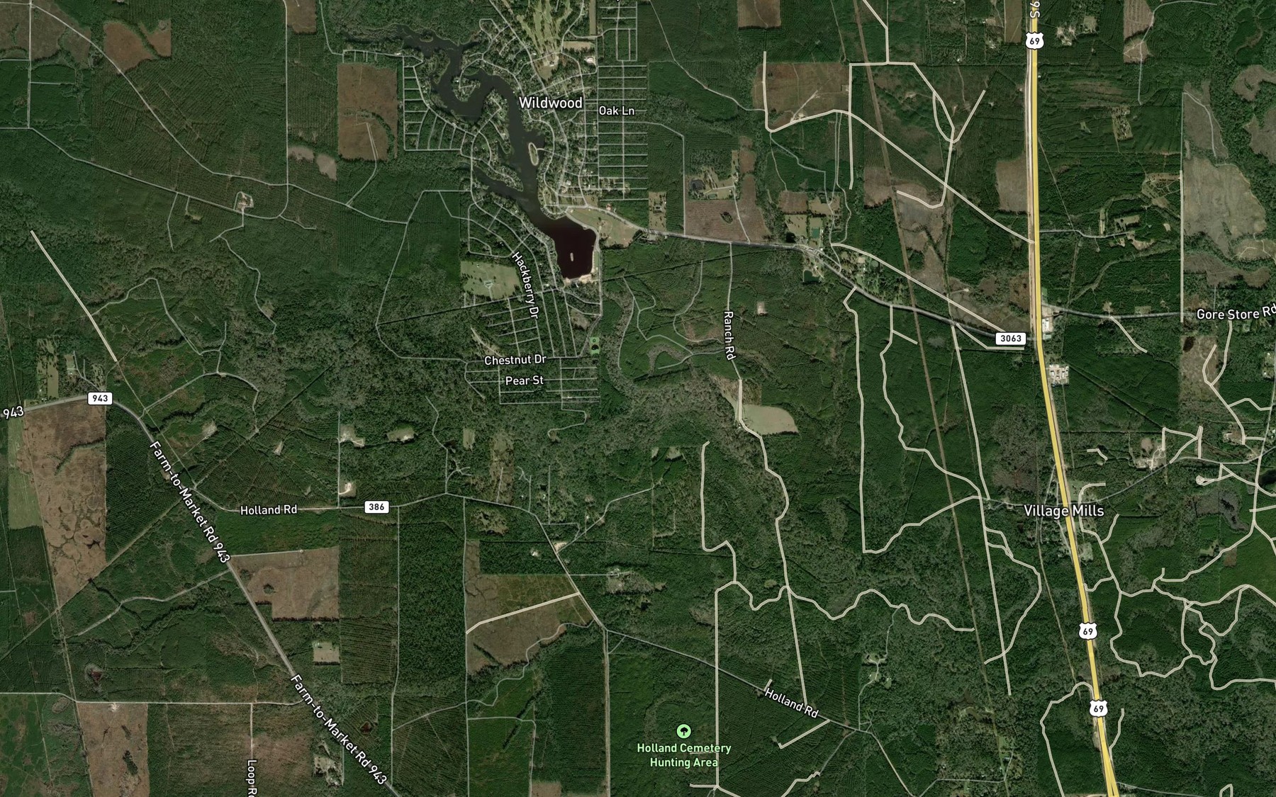 Satellite map of the Kimball Creek
