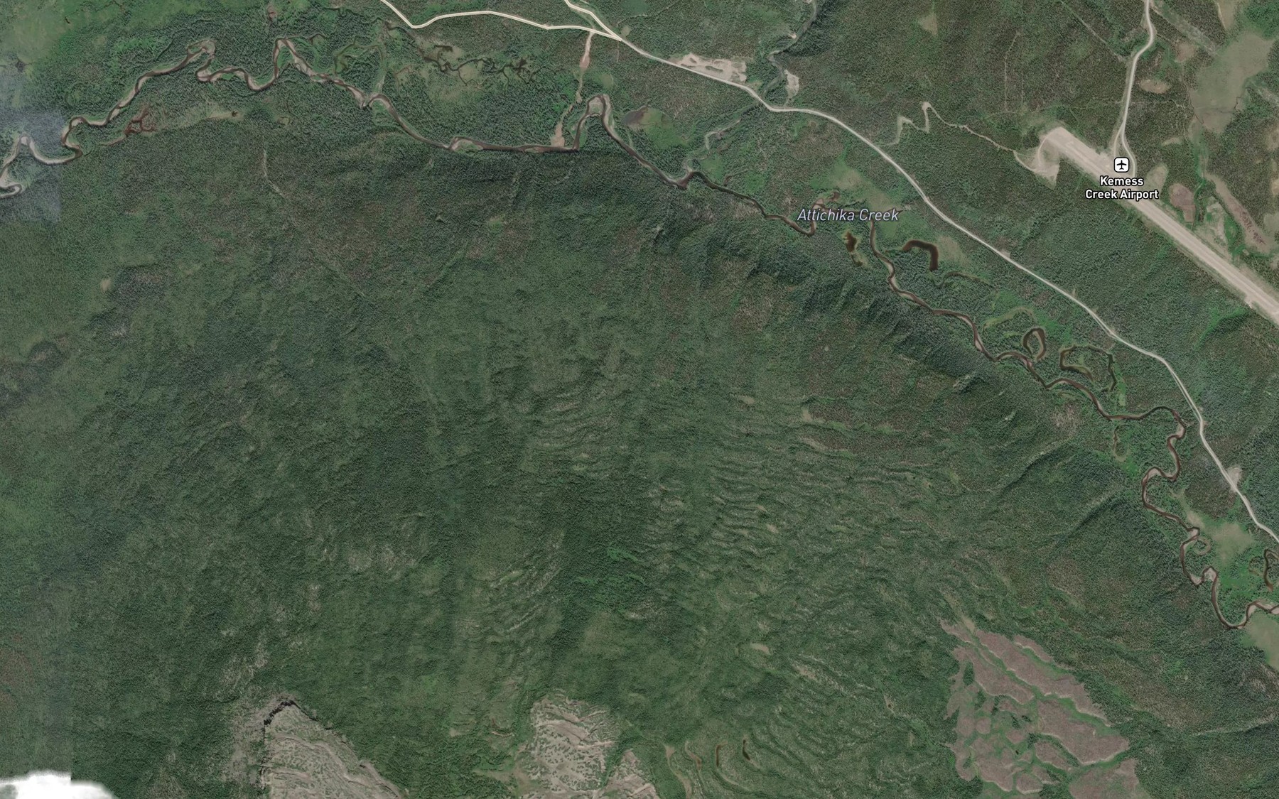 Satellite map of the Kemess Creek