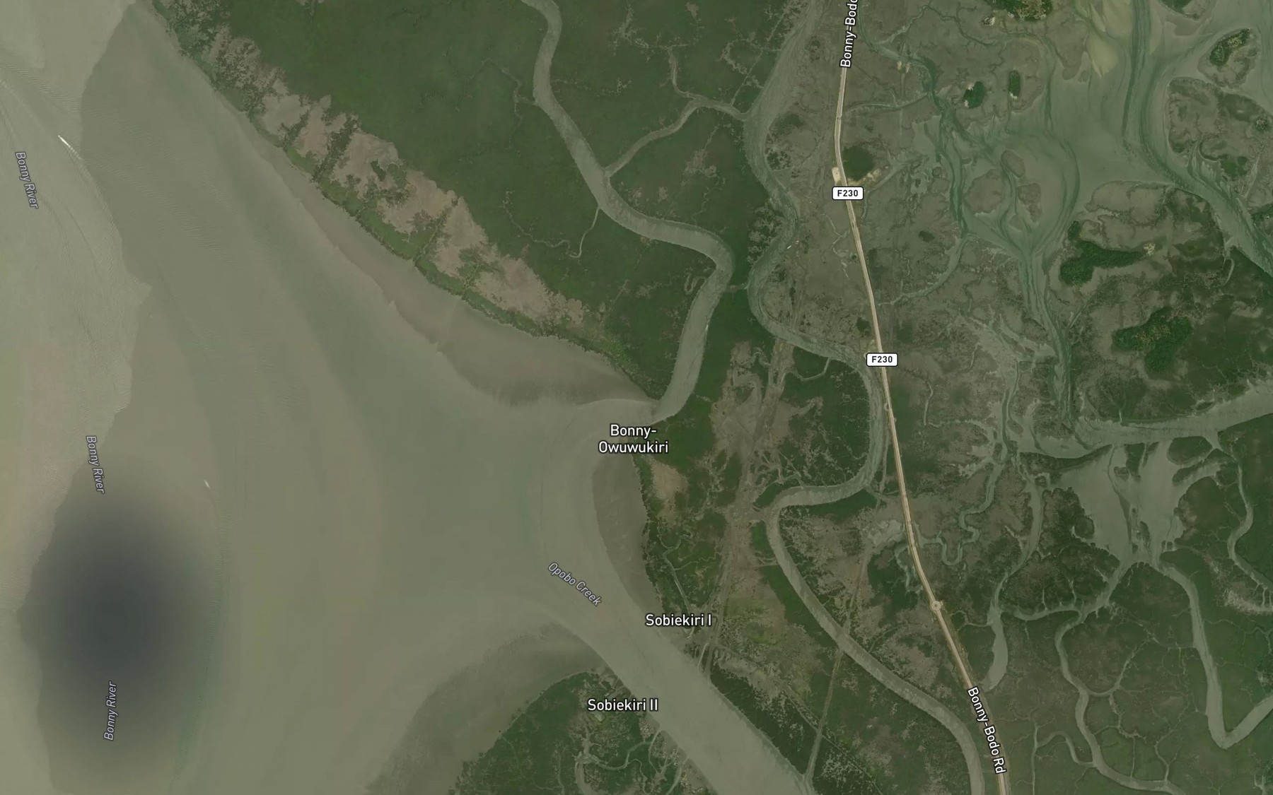 Satellite map of the Owokiri Creek