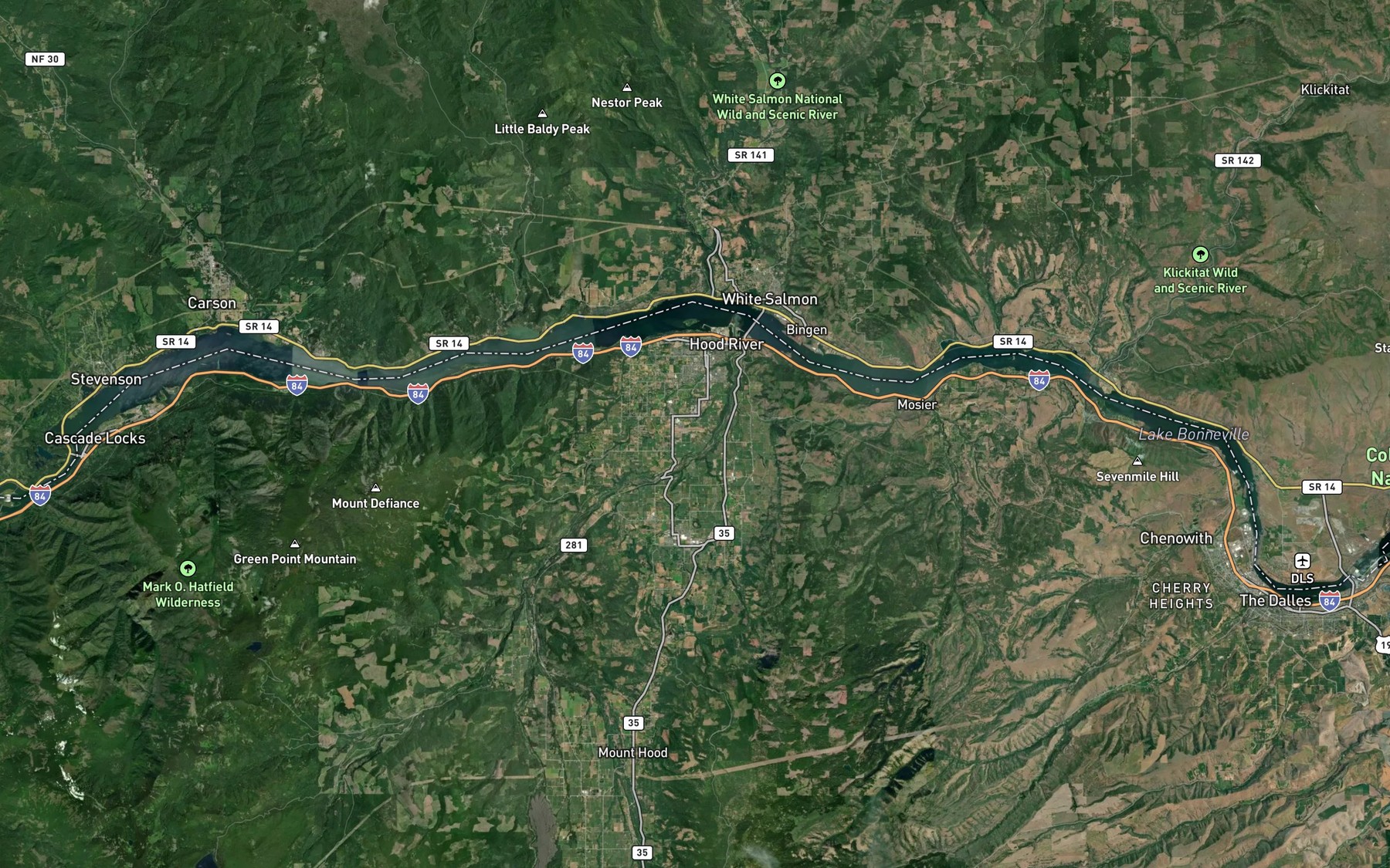 Satellite map of the Wind River