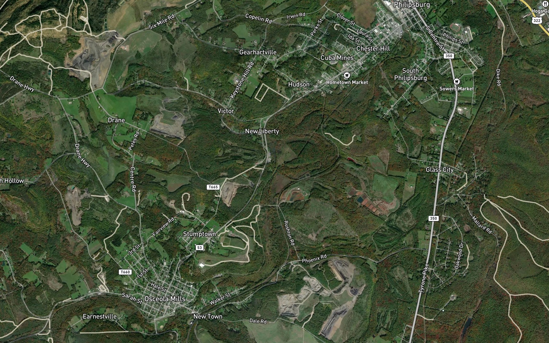 Satellite map of the Shimel Run