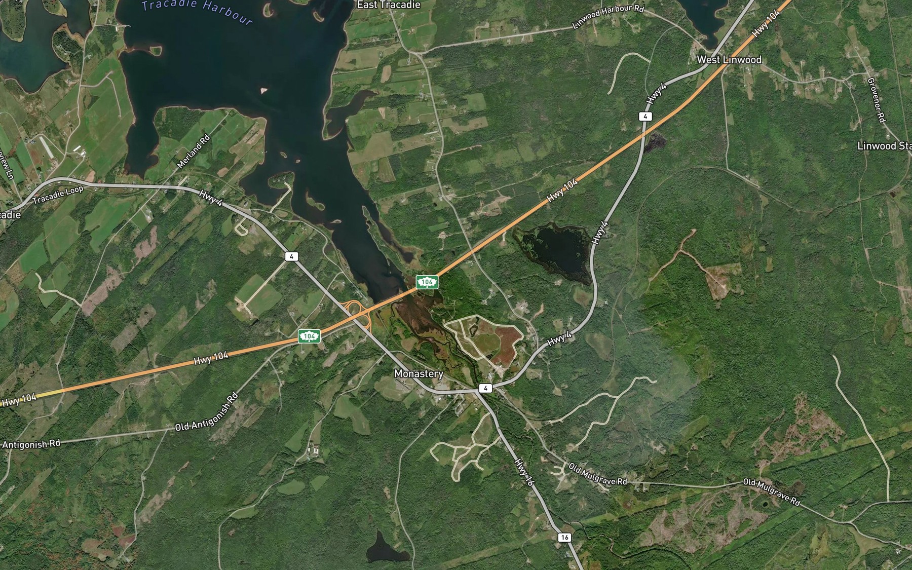Satellite map of the Tracadie River
