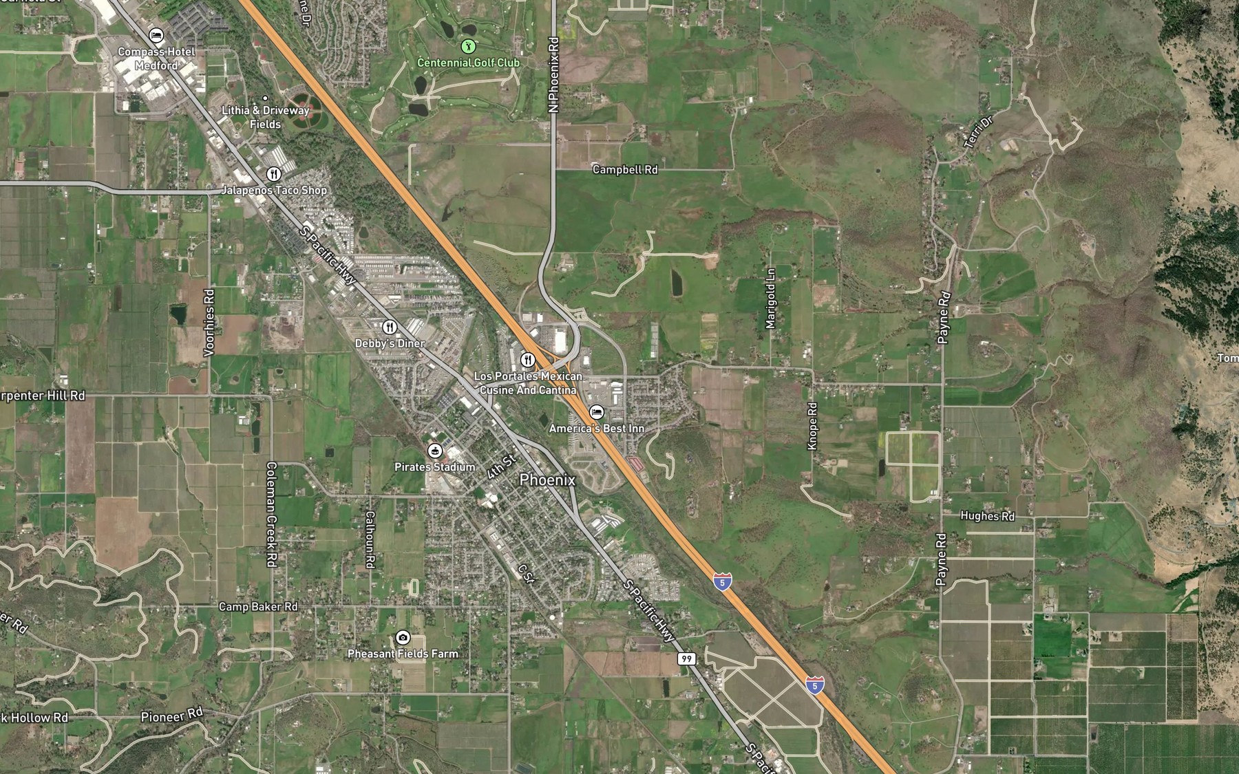 Satellite map of the Payne Creek