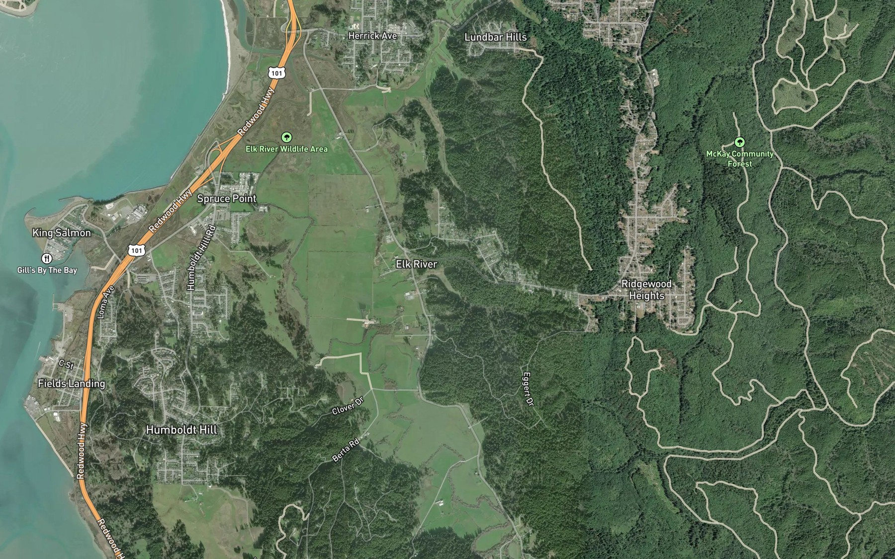 Satellite map of the Orton Creek