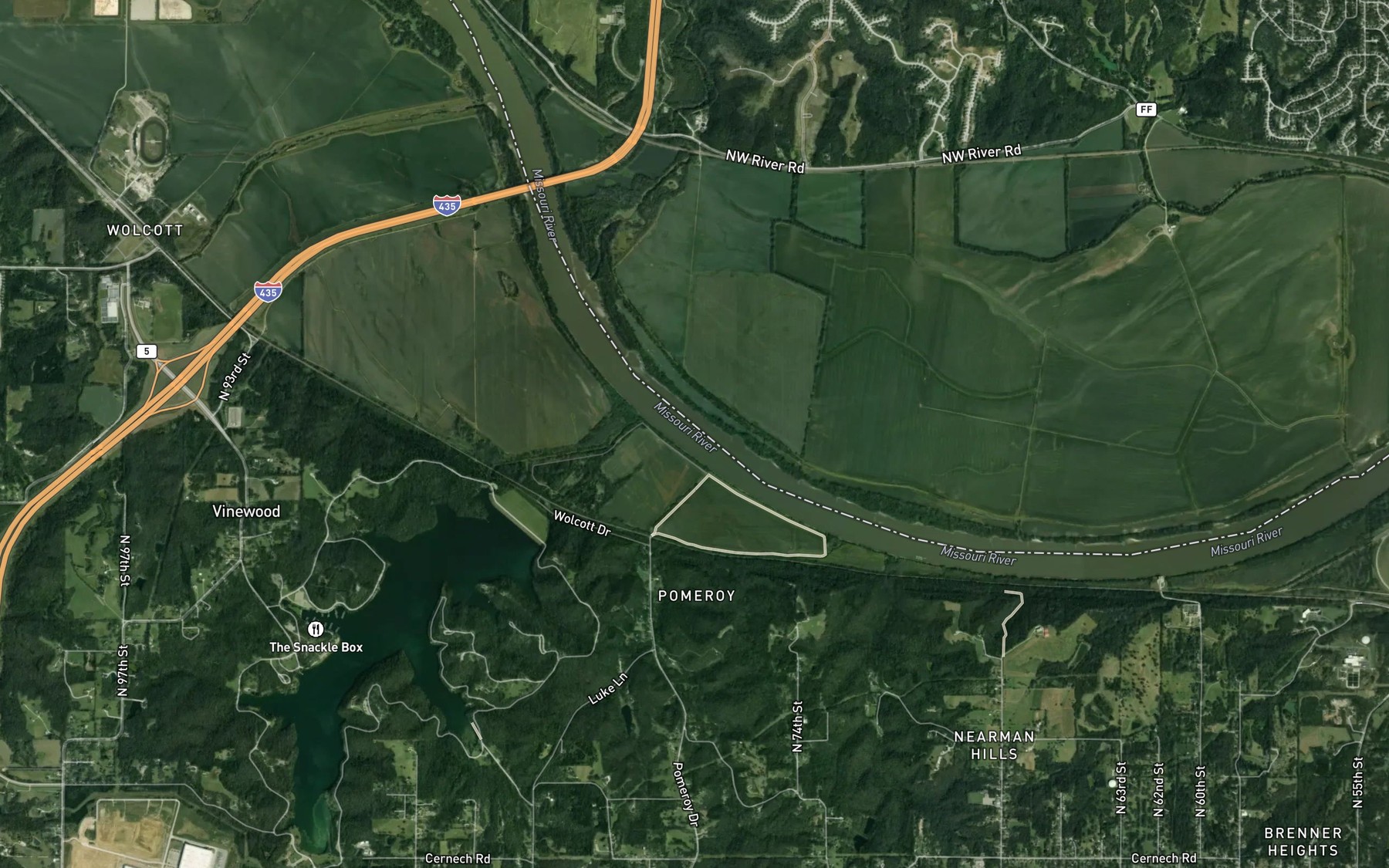 Satellite map of the Pomeroy Bend