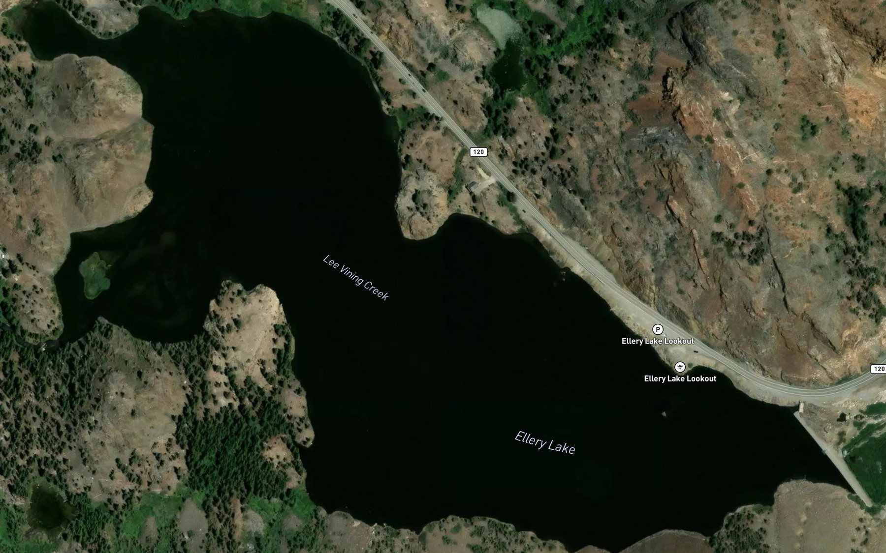 Satellite map of the Ellery Lake