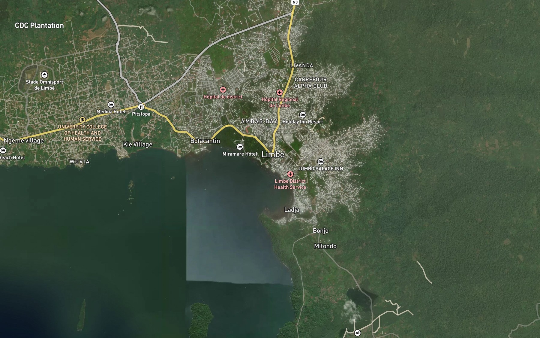 Satellite map of the Limbe River
