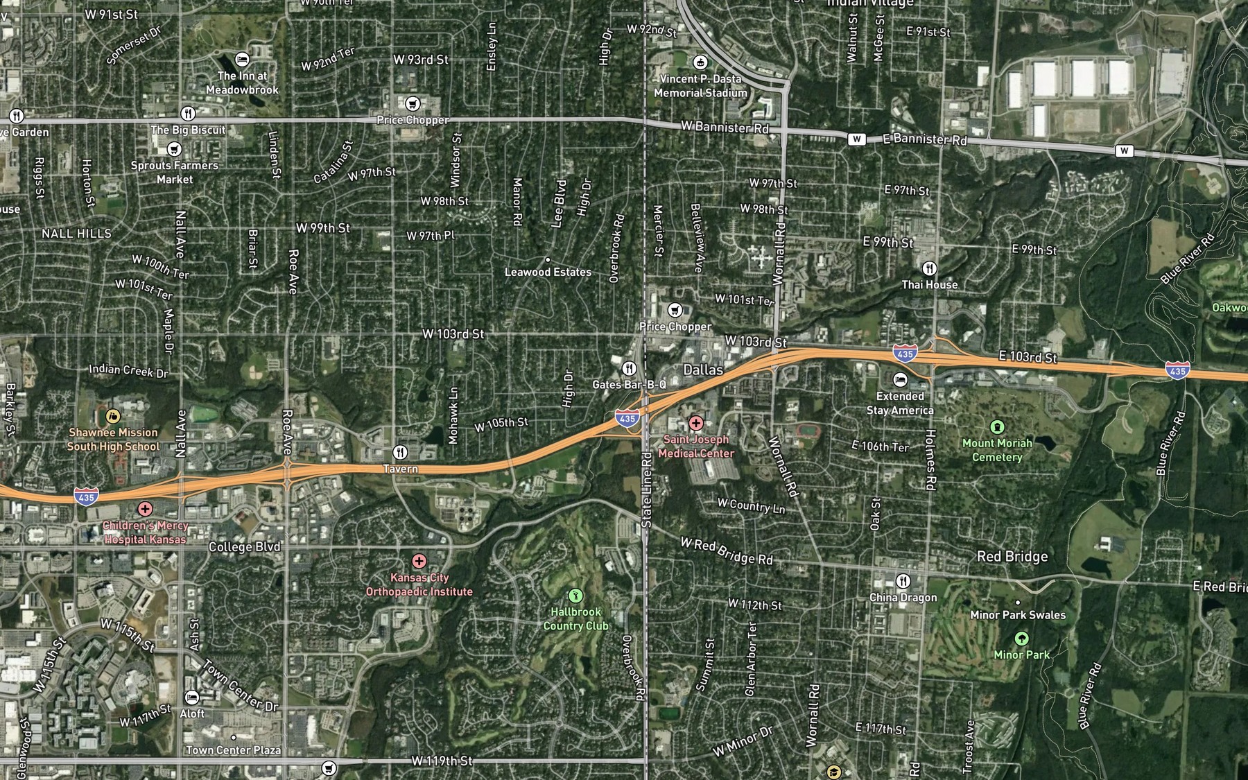 Satellite map of the James Branch