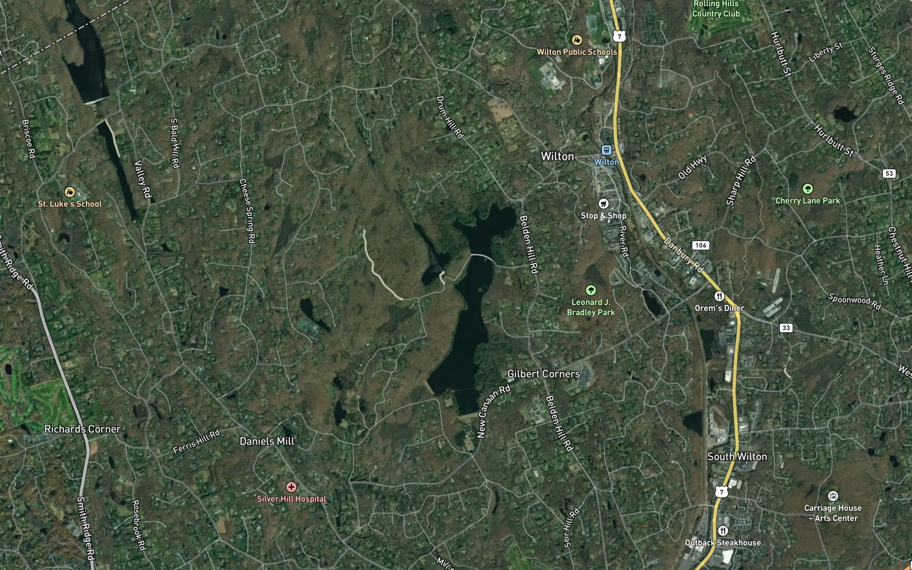 Satellite map of the Huckleberry Hills Brook