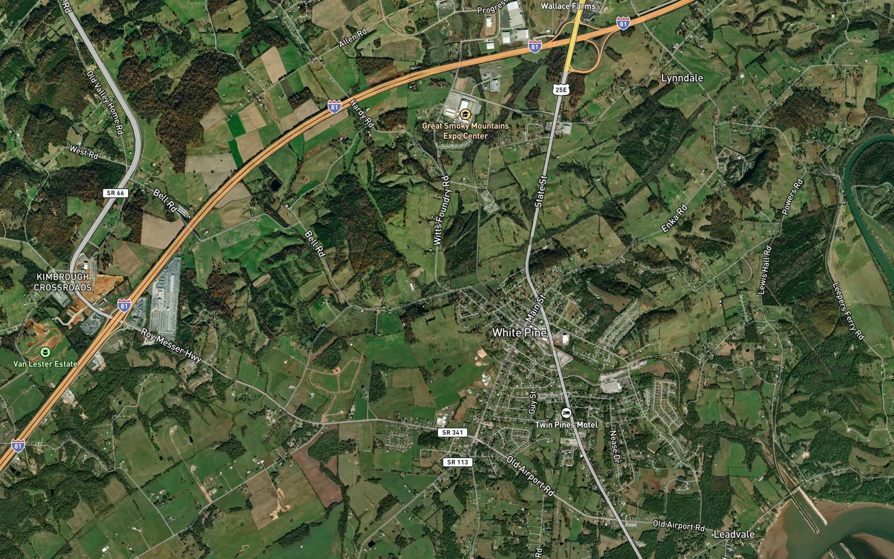 Satellite map of the Sinking Creek