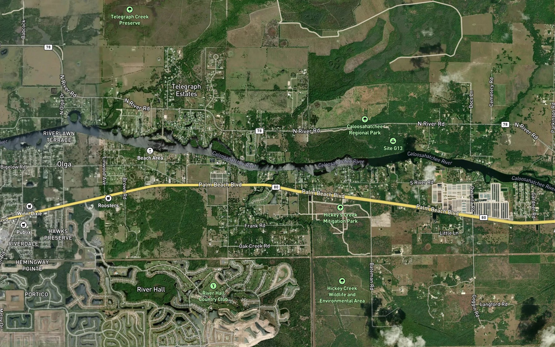Satellite map of the Hickey Creek
