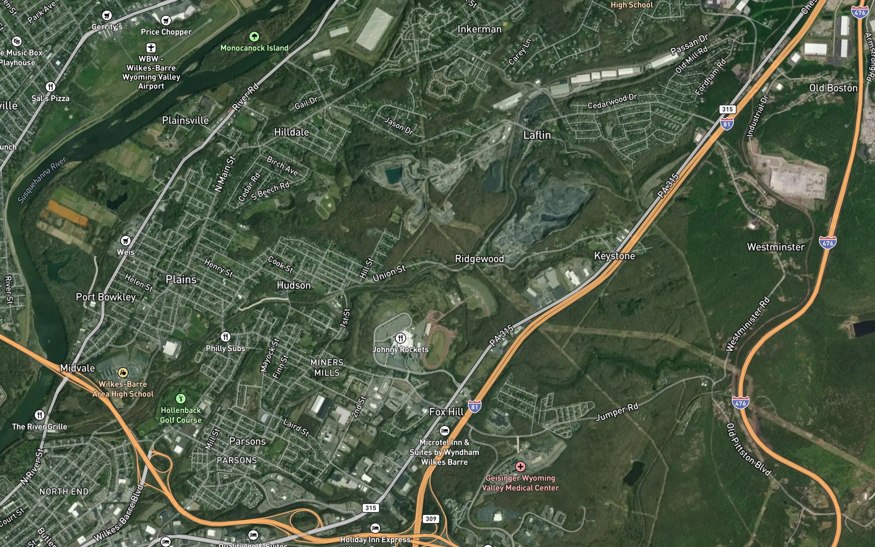 Satellite map of the Gardner Creek