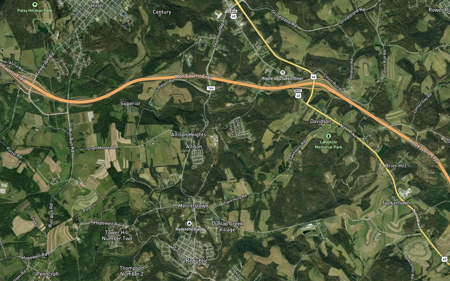 Satellite map of the Allison Reservoir