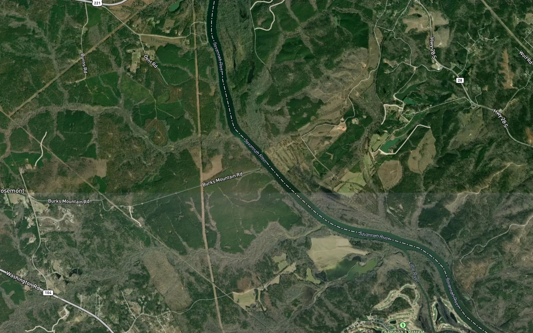 Satellite map of the Savannah River (Georgia Bank)