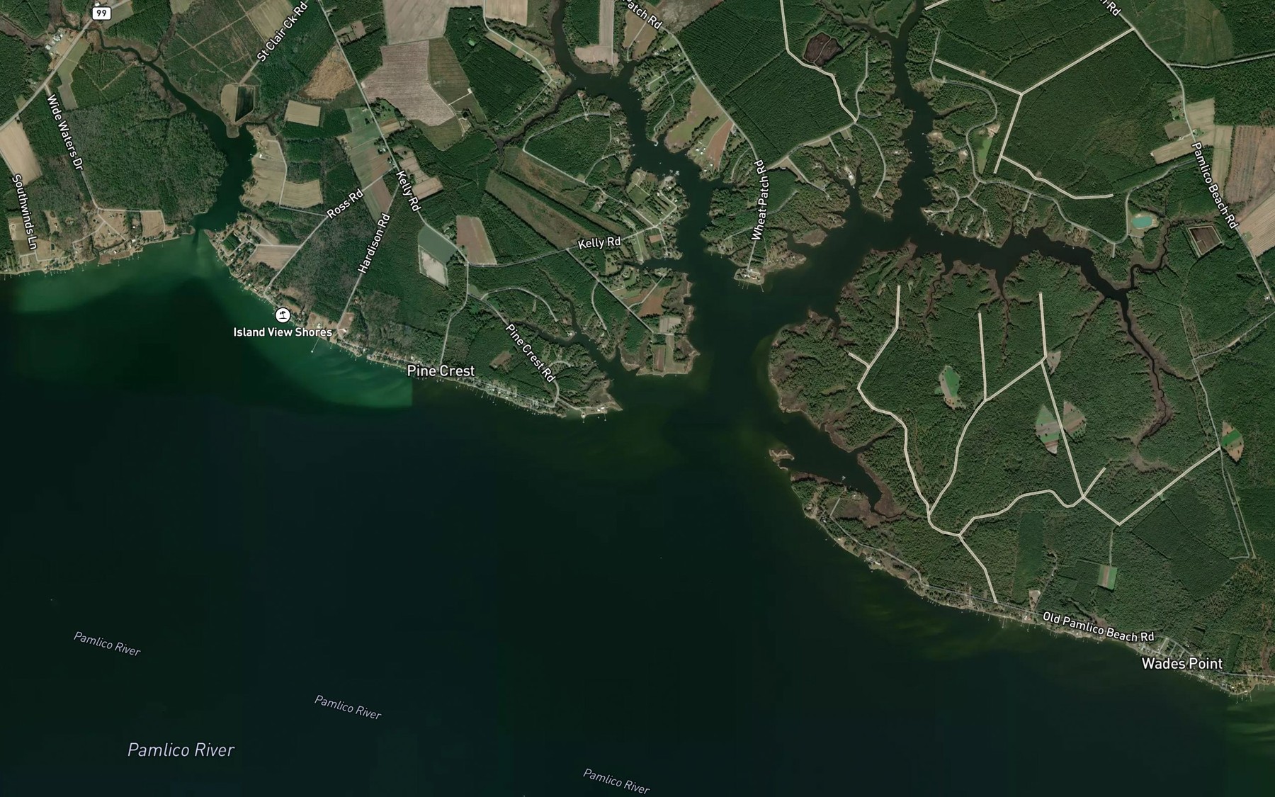 Satellite map of the Little Ease Creek