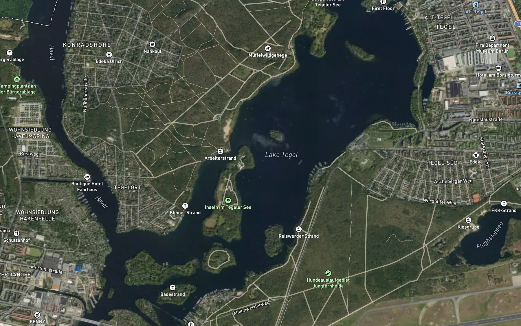 Satellite map of the Tegeler See