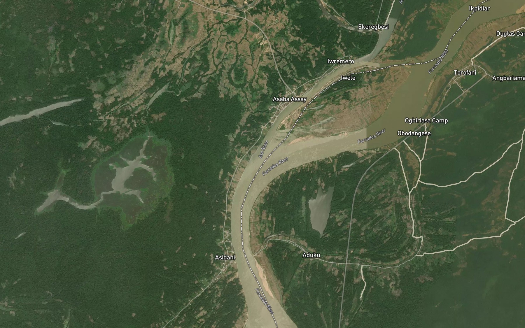 Satellite map of the Ase River