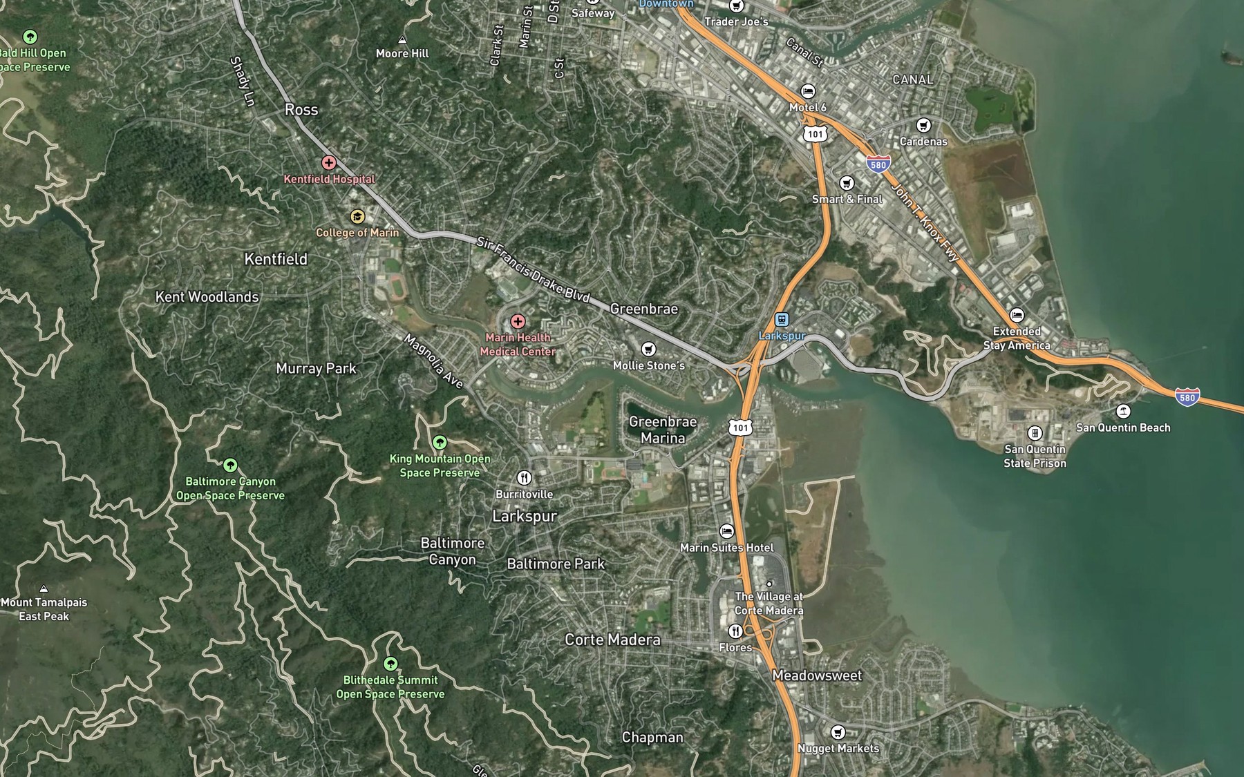 Satellite map of the Larkspur Creek