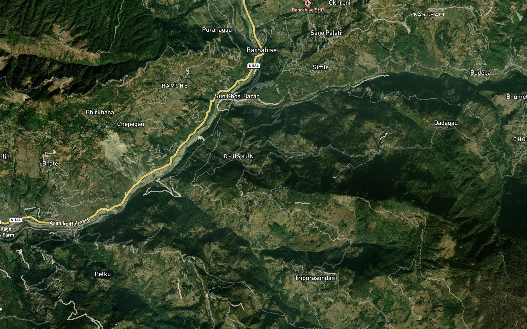 Satellite map of the Bhotekosi River