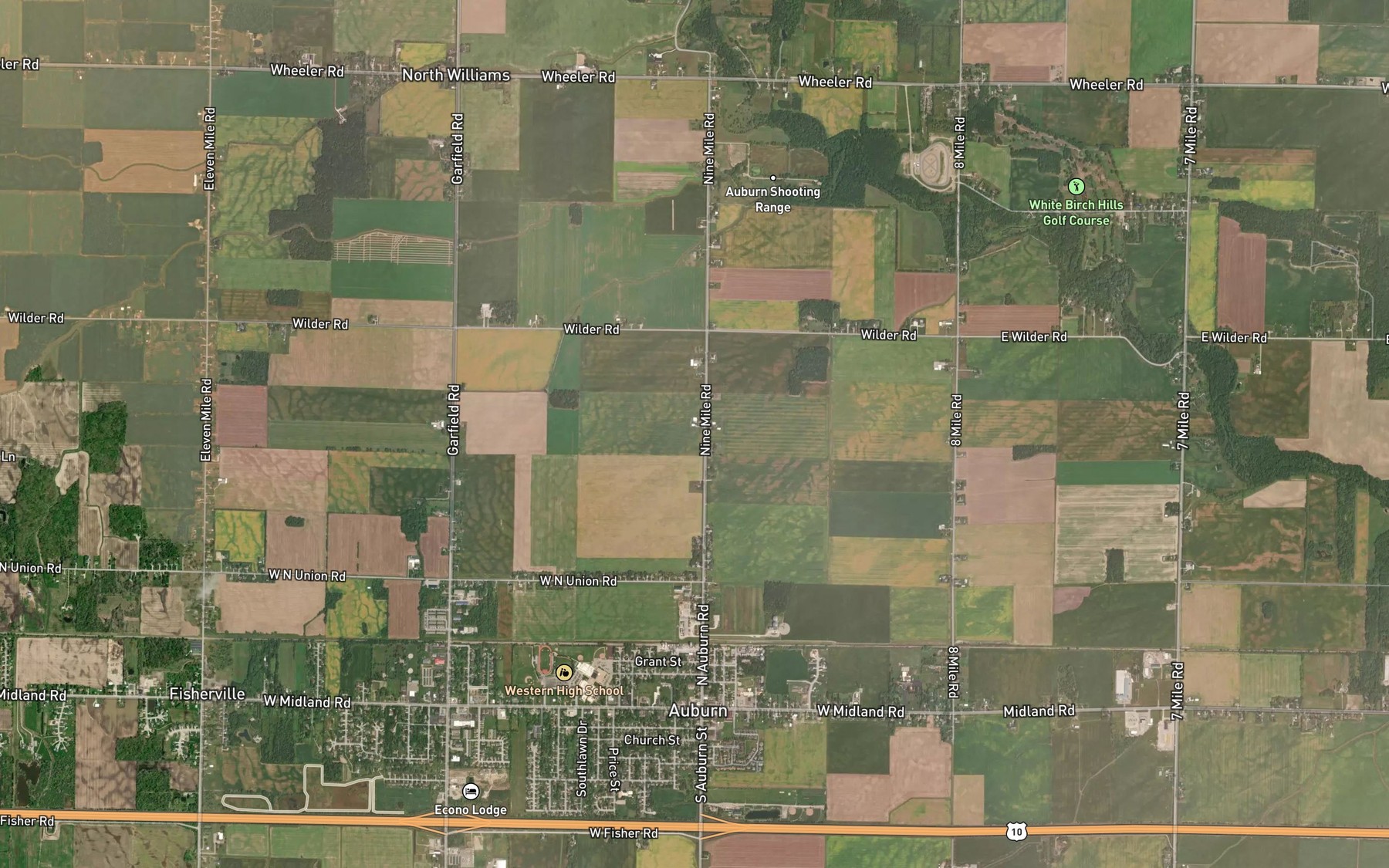 Satellite map of the Auburn Drain