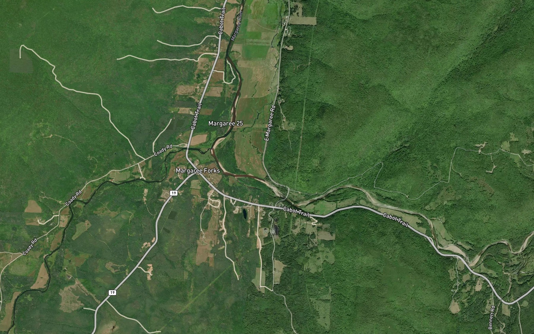 Satellite map of the Southwest Margaree River