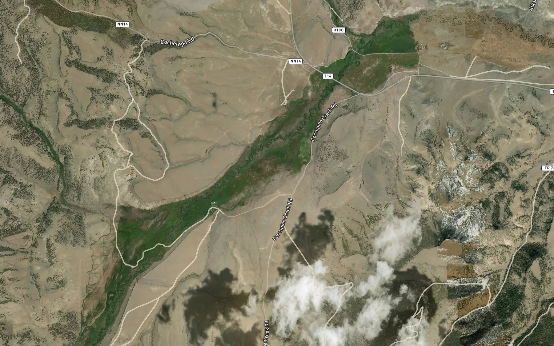 Satellite map of the Hat Springs Creek