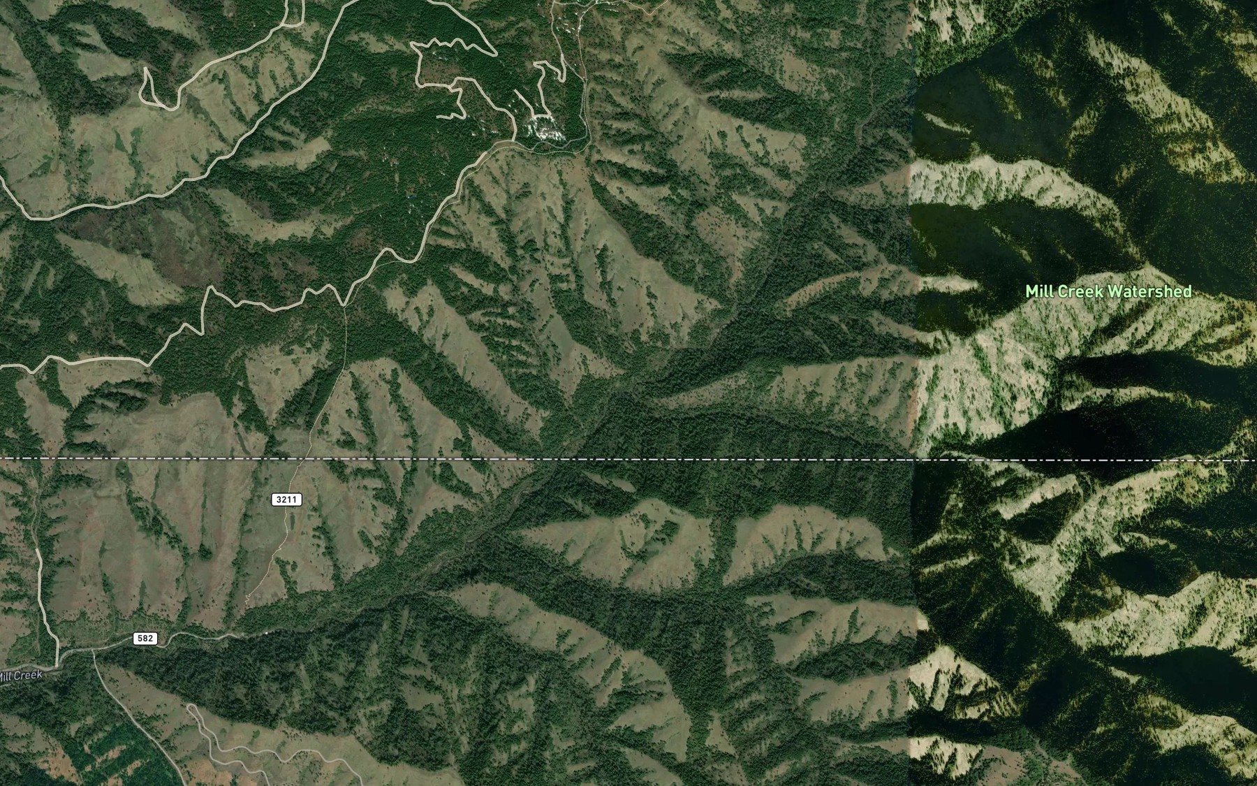 Satellite map of the Paradise Creek