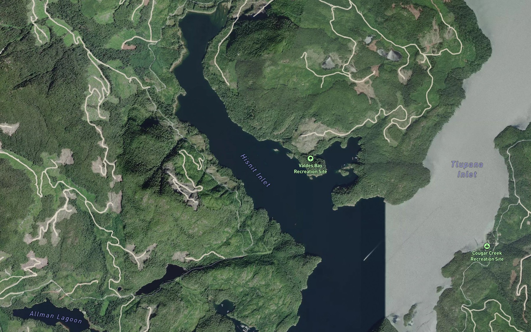 Satellite map of the Hisnit Inlet