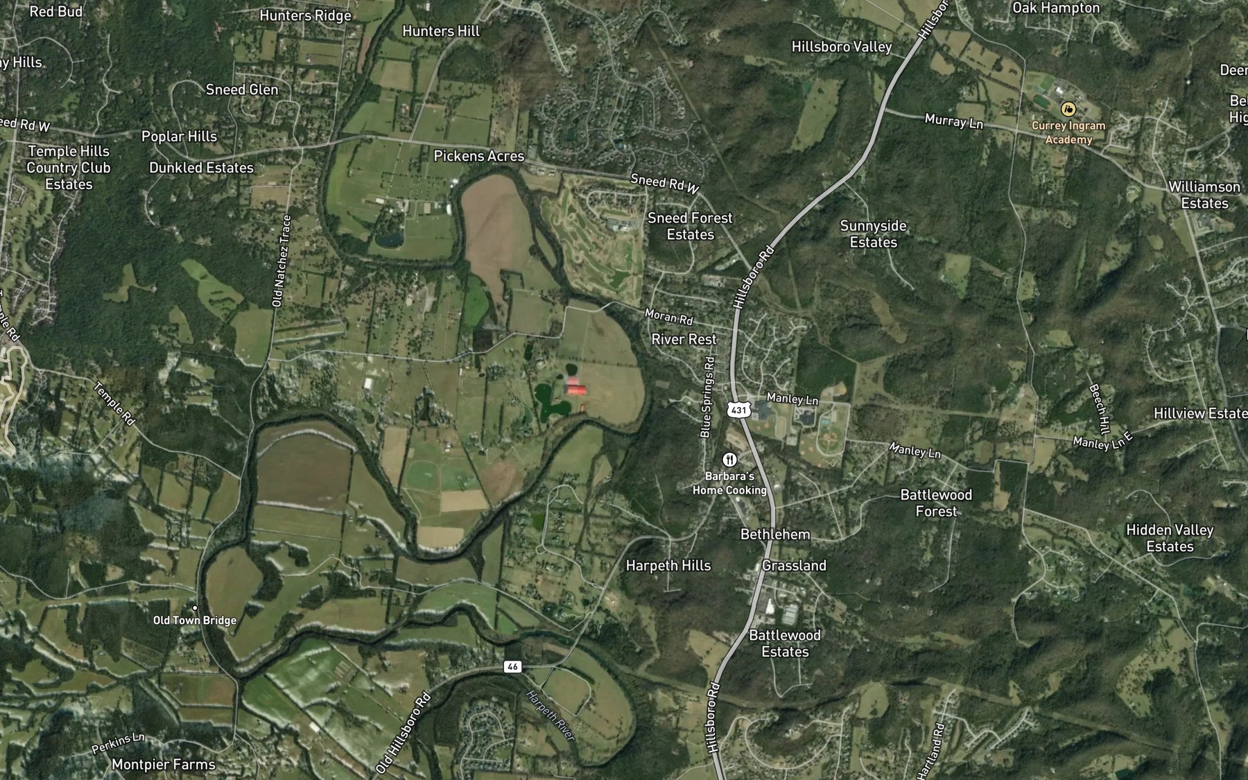 Satellite map of the Sawyer Bend