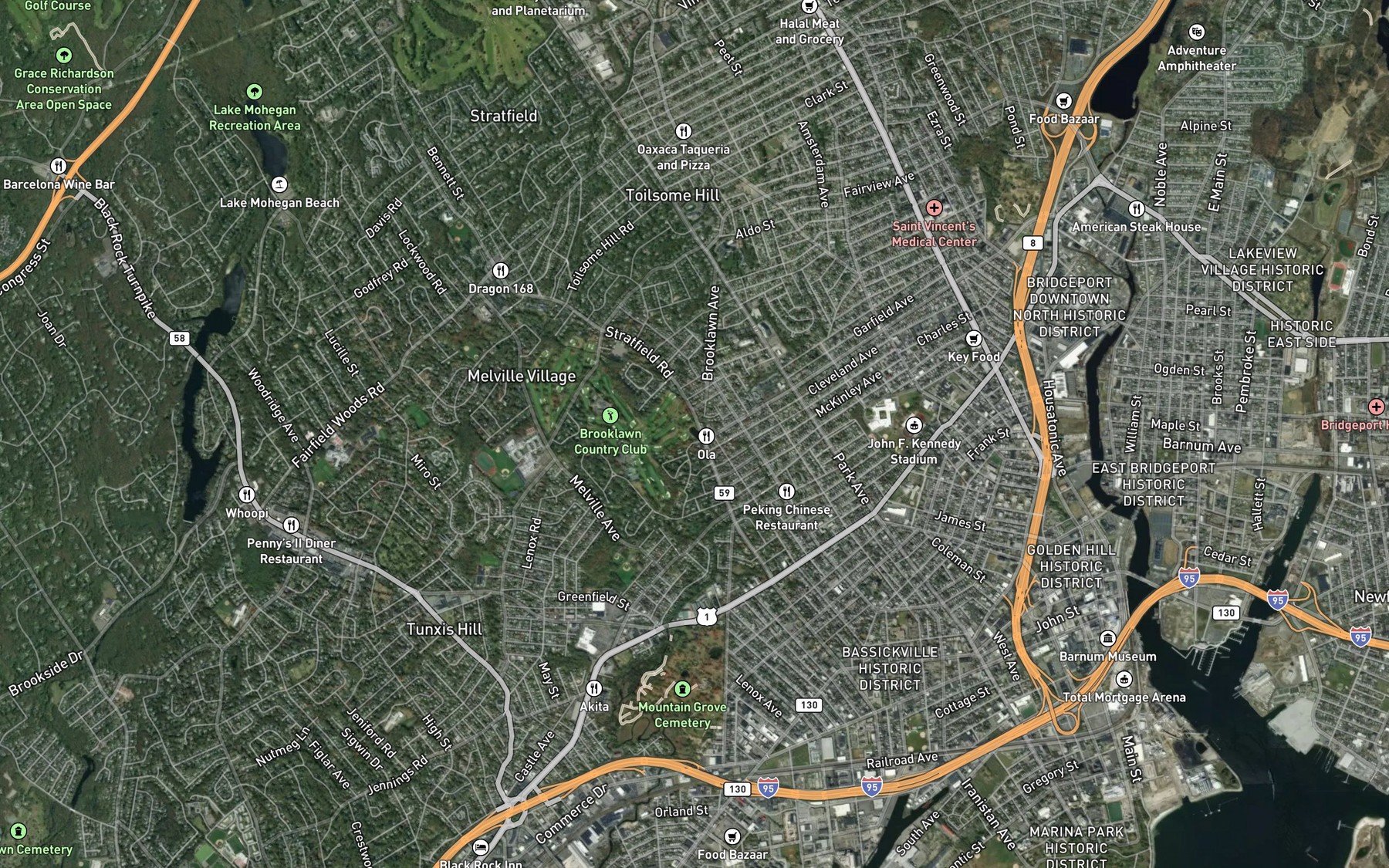 Satellite map of the Moodys Mill Pond