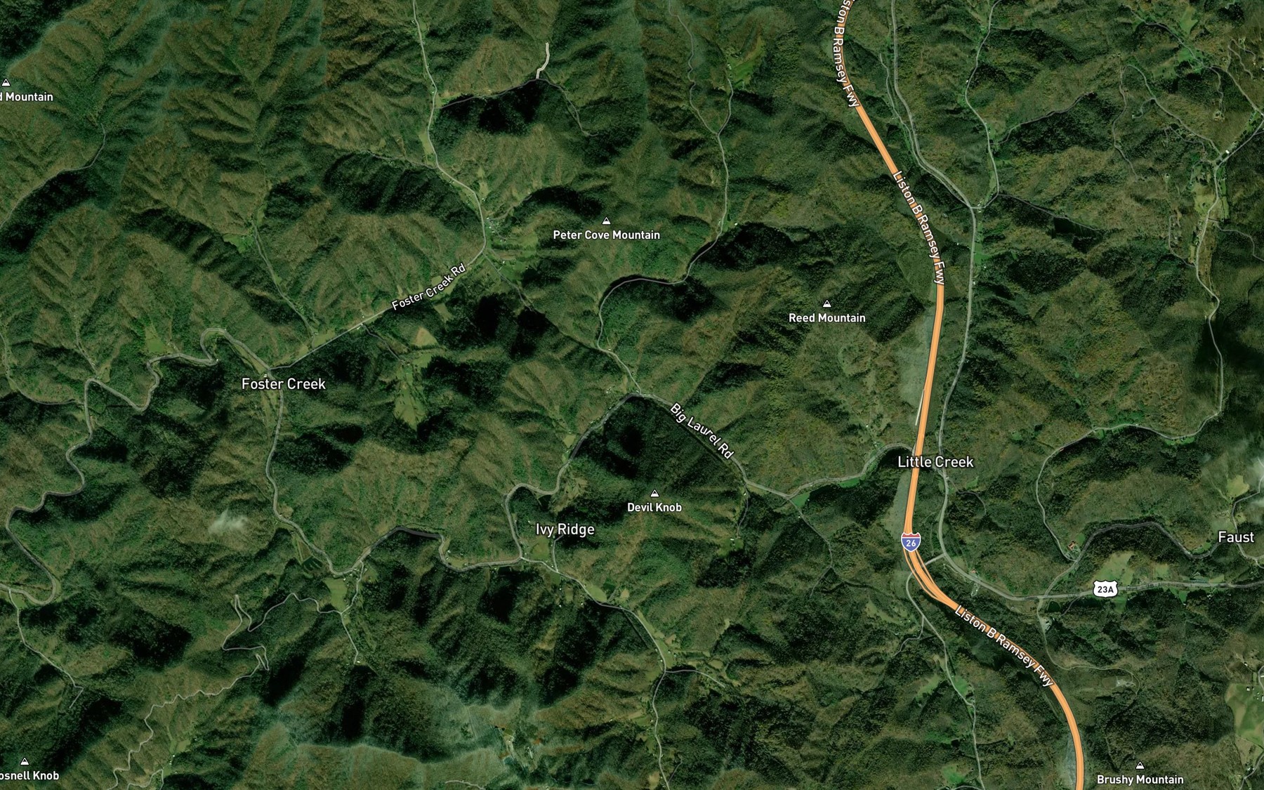 Satellite map of the Roaring Fork