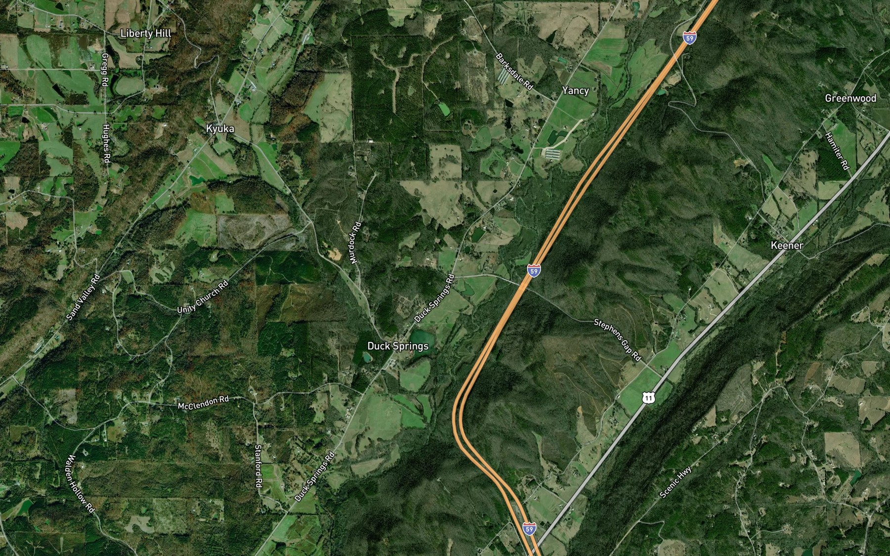 Satellite map of the Duck Springs