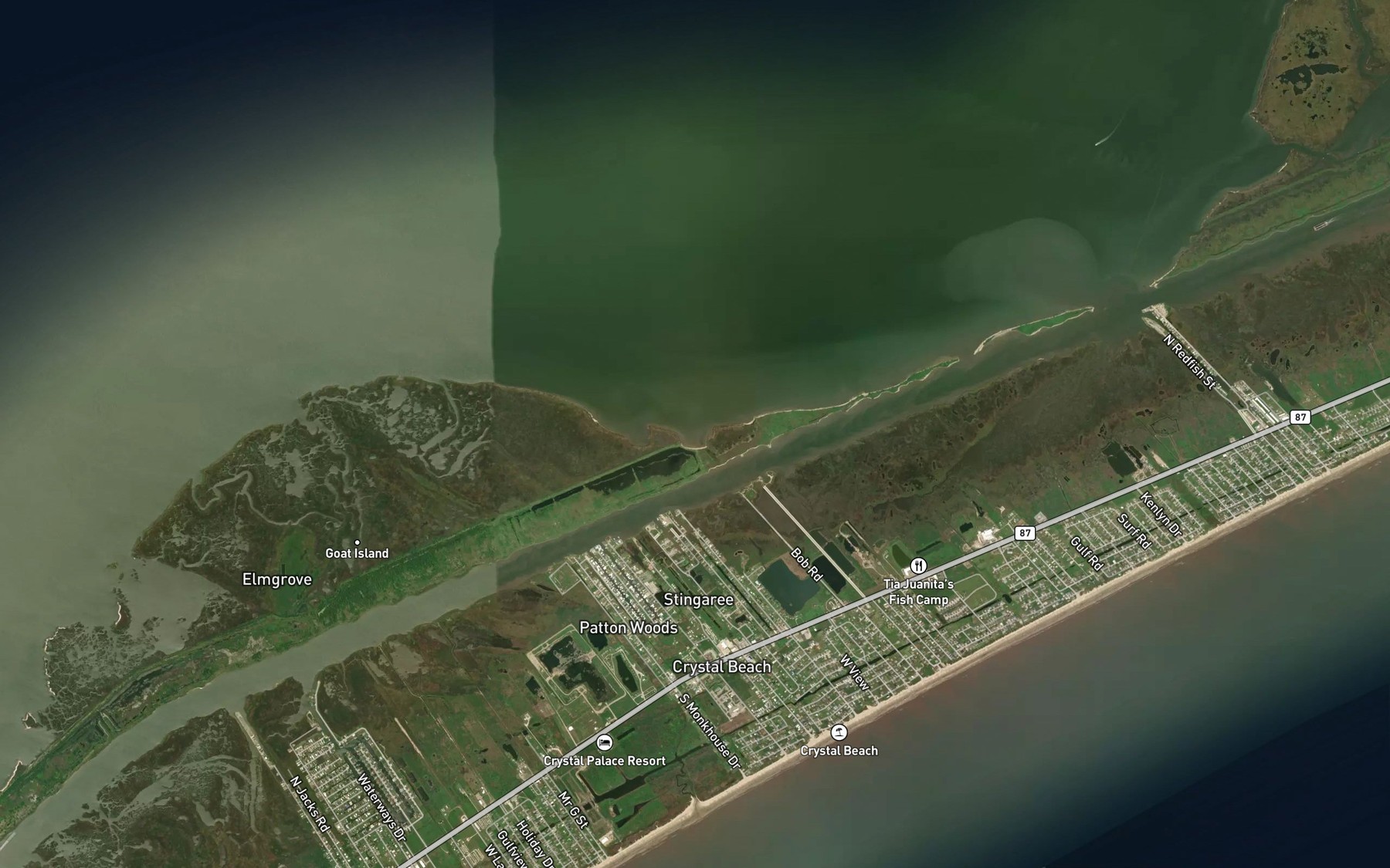 Satellite map of the Stingaree Cove