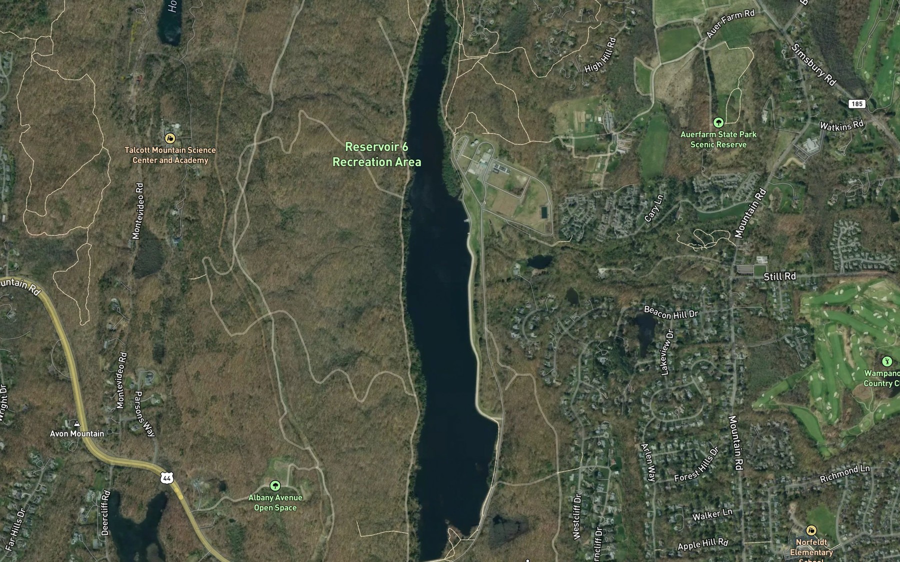 Satellite map of the Hartford Reservoir Number 6