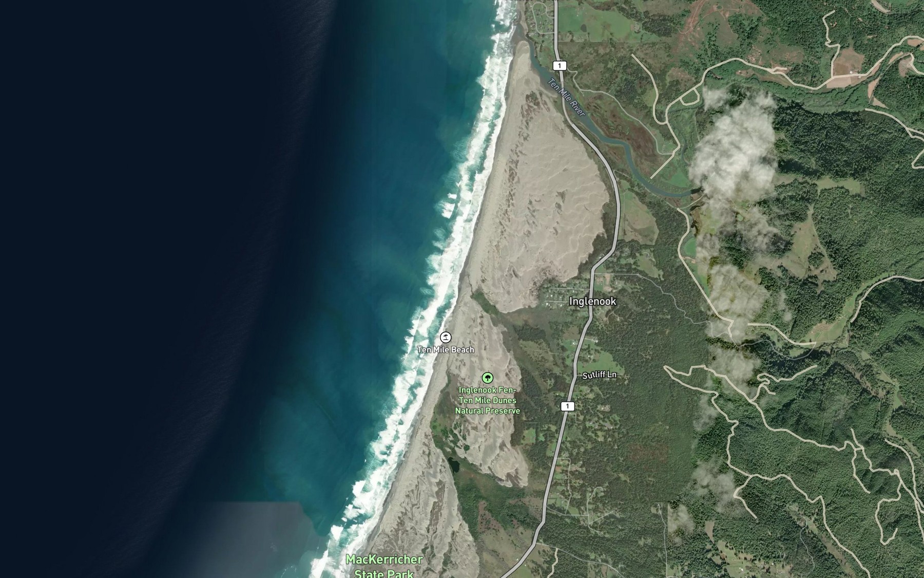 Satellite map of the Inglenook Creek