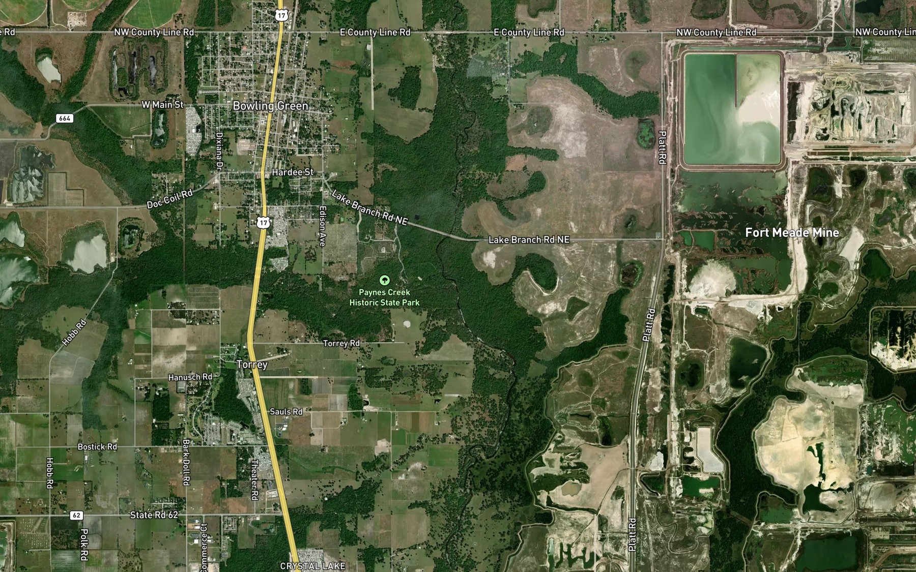 Satellite map of the Payne Creek
