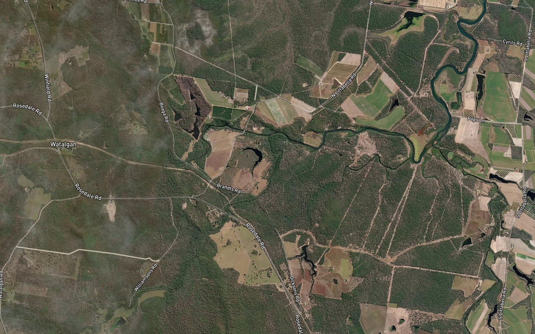Satellite map of the Walsh Creek