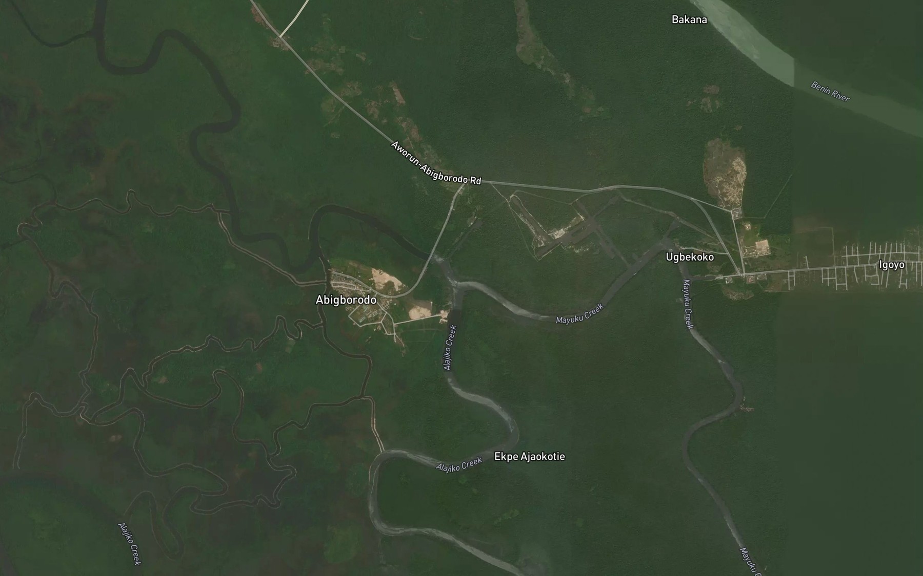 Satellite map of the Mayuku Creek