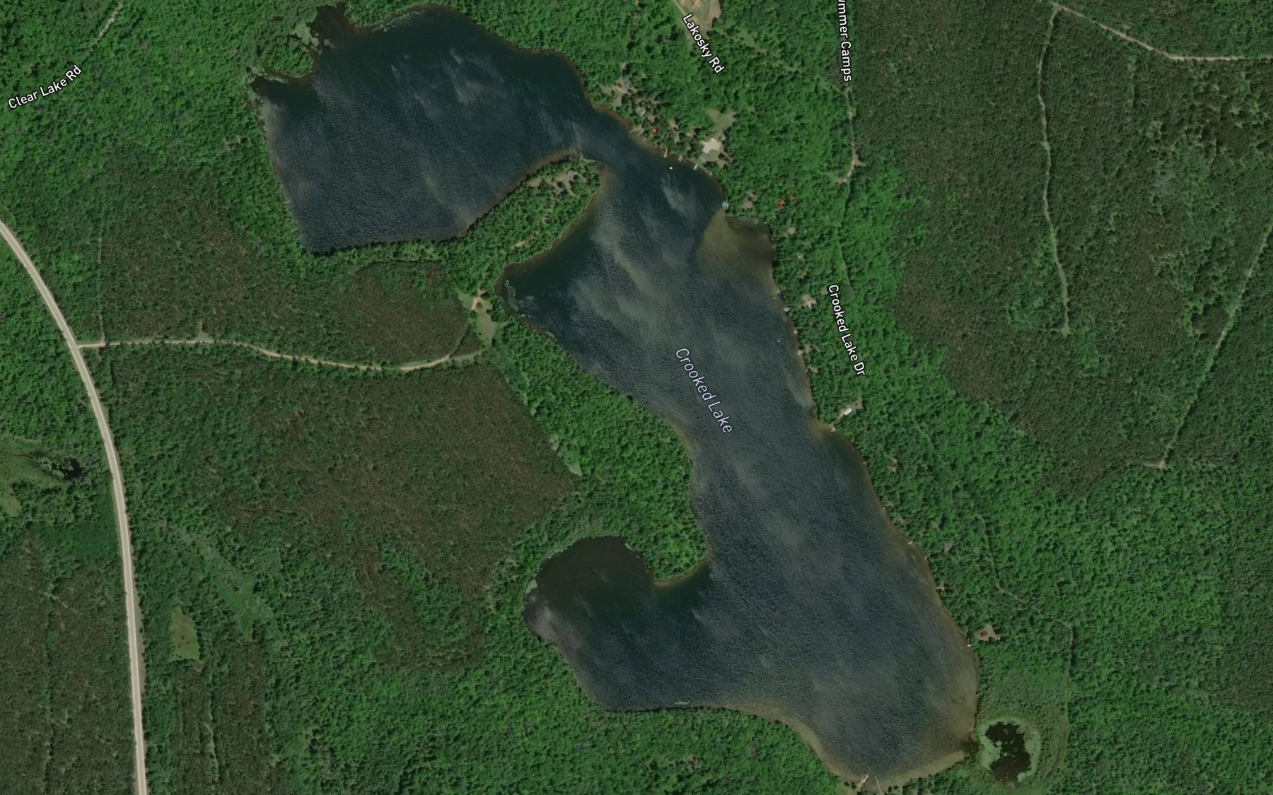 Satellite map of the Crooked Lake