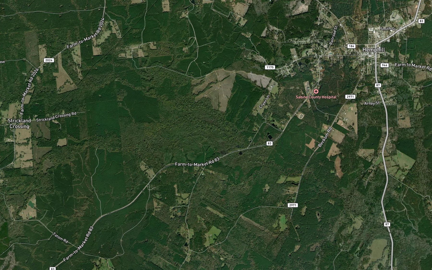 Satellite map of the Watts Creek