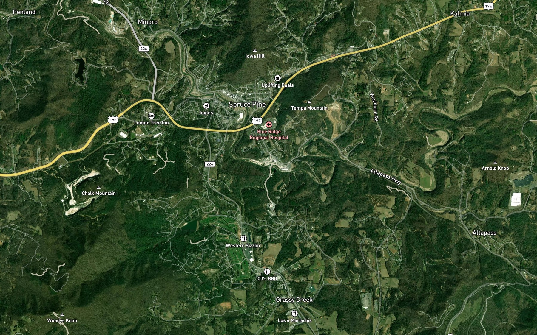 Satellite map of the Grassy Creek