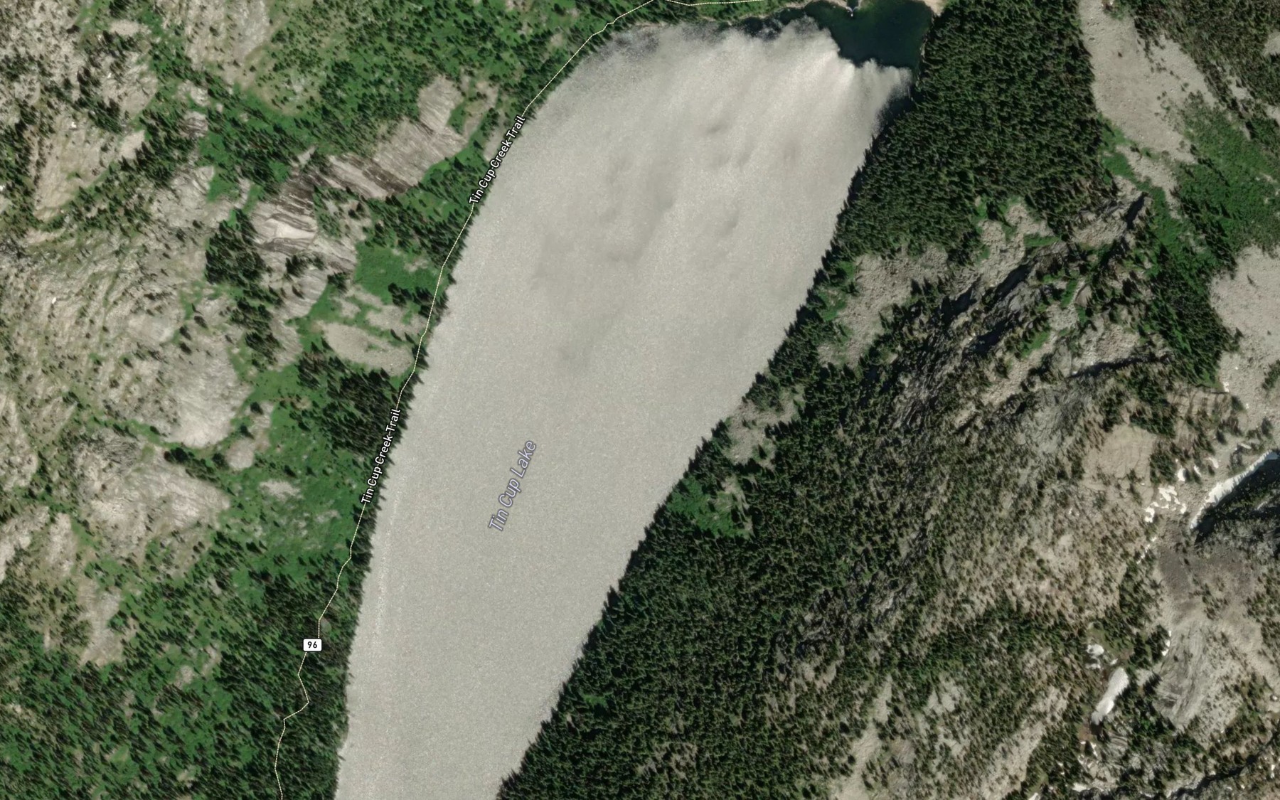 Satellite map of the Tin Cup Lake