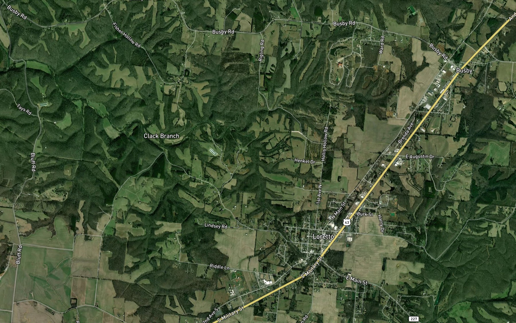 Satellite map of the Stillhouse Branch