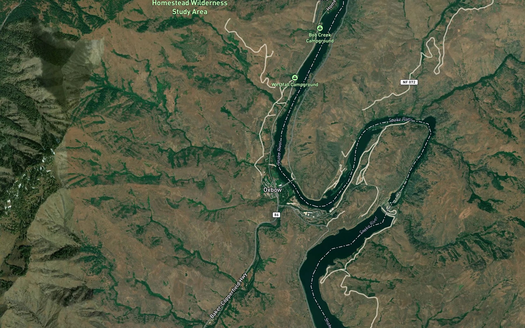 Satellite map of the Hunsaker Creek