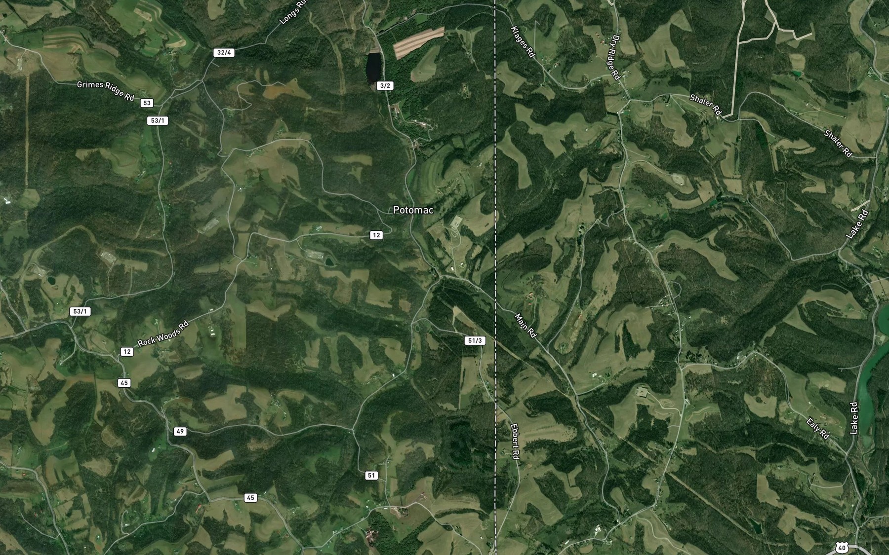 Satellite map of the Rices Run