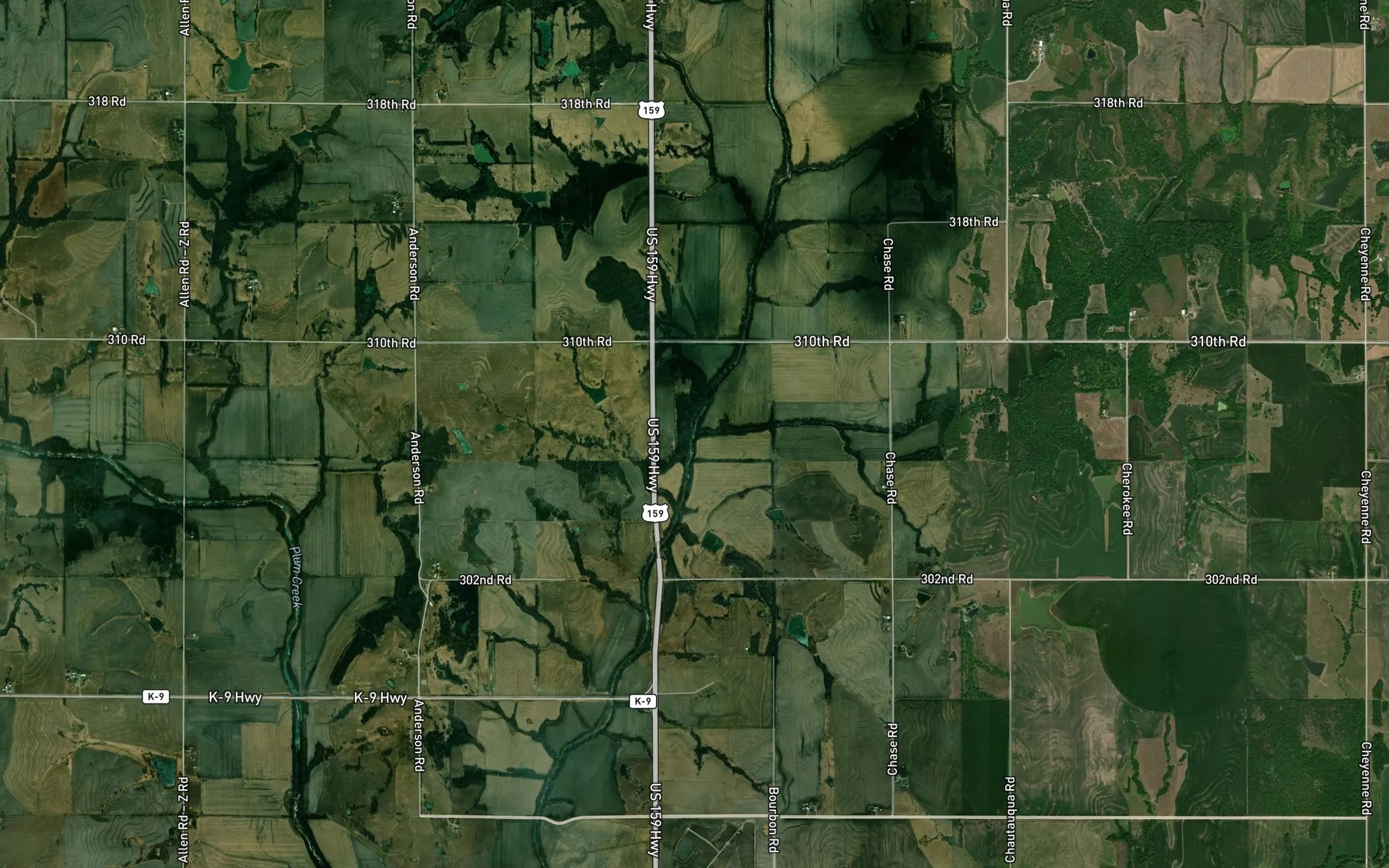 Satellite map of the Brush Creek