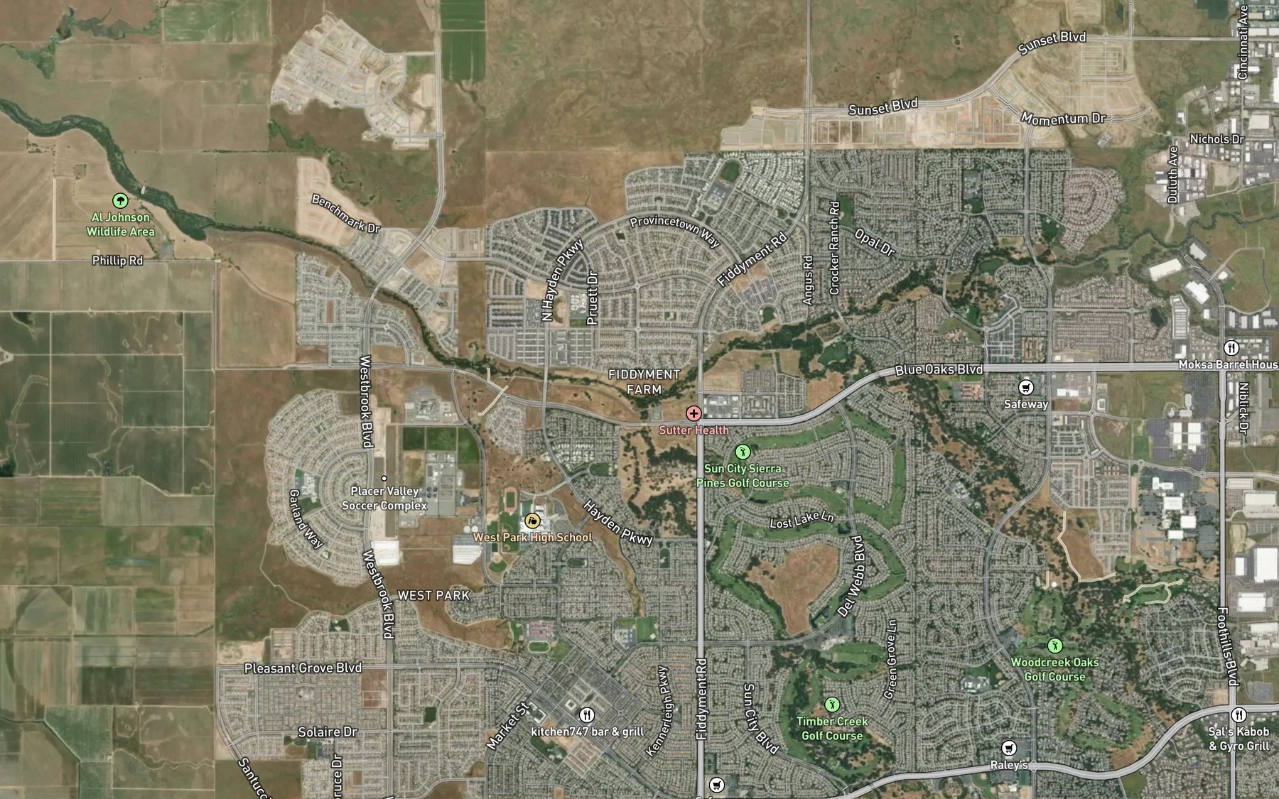 Satellite map of the Kaseberg Creek